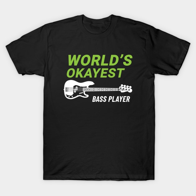 World's Okayest Bass Player P-Style Bass Guitar Dark Theme T-Shirt by nightsworthy